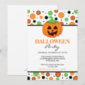 ドット柄のパンプキン ハロウィンパーティー招待状 招待状 (正面/裏面)