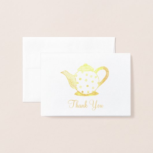ドット柄のポットと急須のシャワーのお礼のメモ 箔カード (封筒付き正面)