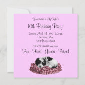 ドット柄の子犬の女の子の10歳の誕生日パーティー 招待状 (裏面)