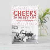 ドット柄の新年のお祝い写真カード | 赤 シーズンカード (スタンド正面)