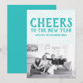 ドット柄の新年のお祝い フォトカード | ティール シーズンカード (正面/裏面)