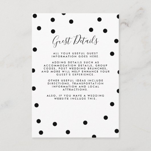 ドット柄の結婚式ゲスト情報 詳細 エンクロージャーカード (正面)