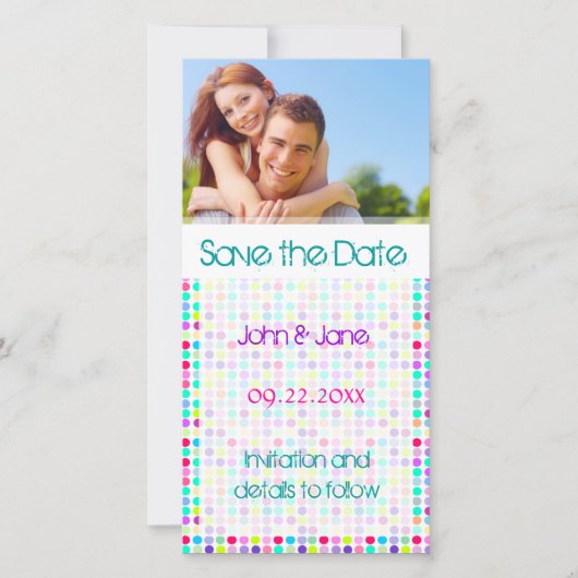 ドット柄/写真　「結婚式のお知らせ」 セーブザデート (正面)