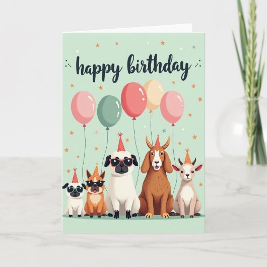 ドット模様の動物の誕生日カード カード (正面)