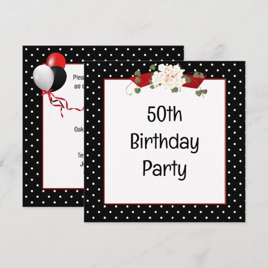 ドット模様の50歳の誕生日パーティー 招待状 (正面/裏面)