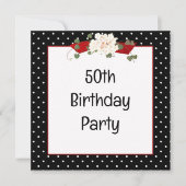 ドット模様の50歳の誕生日パーティー 招待状 (正面)