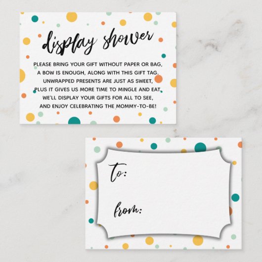 ドット男女兼用表示赤ちゃんシャワーギフトカード エンクロージャーカード (正面/裏面)