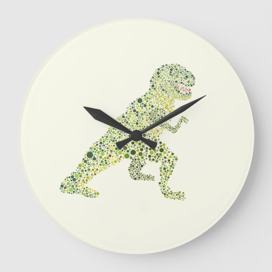 ドット絵のT-REX恐竜 ラージ壁時計 (正面)