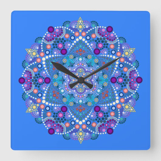 ドット絵画ズ・ミーツ・マンダラ2 18 スクエア壁時計 (正面)