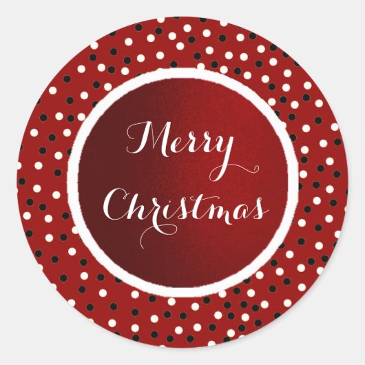 ドット赤いBlk&Whiteステッカーを貼る – メリークリスマス ラウンドシール (正面)