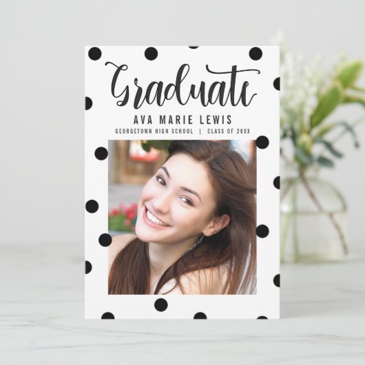 ドット魅力的ブラック卒業発表 案内状 (スタンド正面)