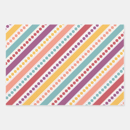 ドット&ストライプ紙ラッピングフラットシートセット3 ラッピングペーパーシート