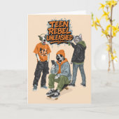 ドット・ドッグ・ティーン・リベル・アンリーシュド・グラフィティ・バースデー カード (黄色い花)