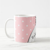 ドット ピンクのウェディングシャワー 白いウェディングドレス コーヒーマグカップ (左)
