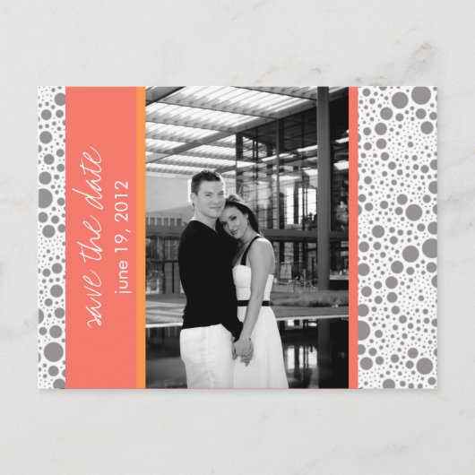 ドット&ブロック – カスタム日付を保存 – コーラルタンジェリン 案内ポストカード (正面)