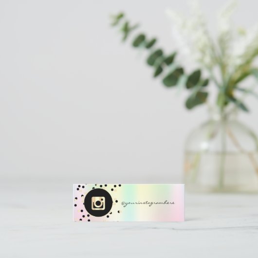 ドット，ホログラフィック虹色インスタグラムのソーシャルメディア スキニー名刺 (スタンド正面)