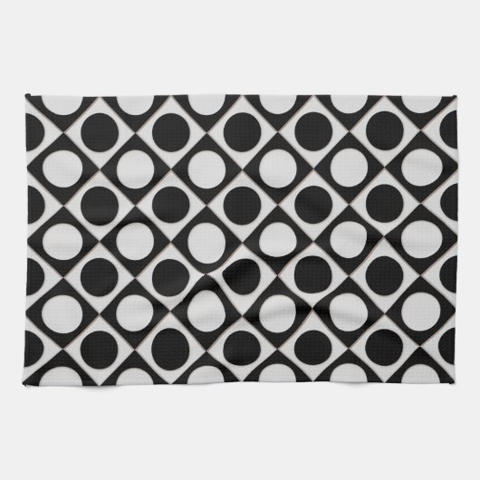 ドット&正方形/白黒+アイディア キッチンタオル (横)