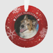 ドッモダングレッド初めてのクリスマススノーフレーク写真 オーナメント (正面)