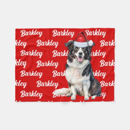 ドッ縁どクの名前とクリスマスのコリー フリースブランケット (正面(横))