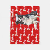 ドッ縁どクの名前とクリスマスのコリー フリースブランケット (正面)