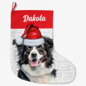 ドッ縁どクの名前とクリスマスのコリー ラージクリスマスストッキング (正面)