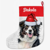 ドッ縁どクの名前とクリスマスのコリー ラージクリスマスストッキング (裏面)