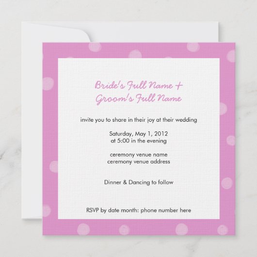 ドッ色彩の鮮やかトピンク白結婚式招待状 招待状 (正面)