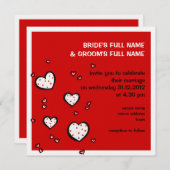 ドティハートレッドスクエア結婚式招待状 招待状 (正面/裏面)