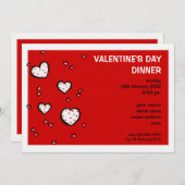 ドティハートレッドバレンタインデーディナー招待状 招待状 (正面/裏面)