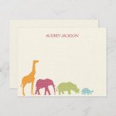 ドティ動物サンキューカード-ピンク ノートカード (正面/裏面)