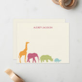 ドティ動物サンキューカード-ピンク ノートカード (正面/裏面インサイチュ)