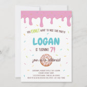 ドナッカラフルトと振りかけるパーソナライズされた誕生日 招待状 (正面)