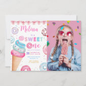 ドナッツアイスクリームスウィートワン誕生日の写真 招待状 (正面)
