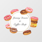 ドナッツコーヒーベーカリー焼いたグッズ店のパーソナライズ ウィンドウサイン (シート)