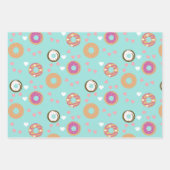 ドナッツバレンタインデーハートレッドピンクティール（緑がかった色） ラッピングペーパーシート (正面3)