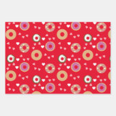 ドナッツバレンタインデーハートレッドピンクティール（緑がかった色） ラッピングペーパーシート (正面)