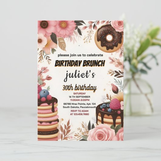 ドナッツパンケーキ大人のピンクのブランチ30th誕生日に参加 招待状 (スタンド正面)
