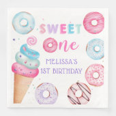 ドナットアイスクリームスウィートワンバースデーパーティナプキンズ (正面)