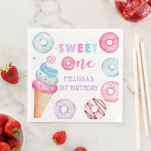 ドナットアイスクリームスウィートワンバースデーパーティナプキンズ (インサイチュ)