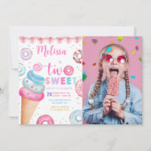 ドナットアイスクリーム2つの甘い2番目の誕生日の写真 招待状 (正面)