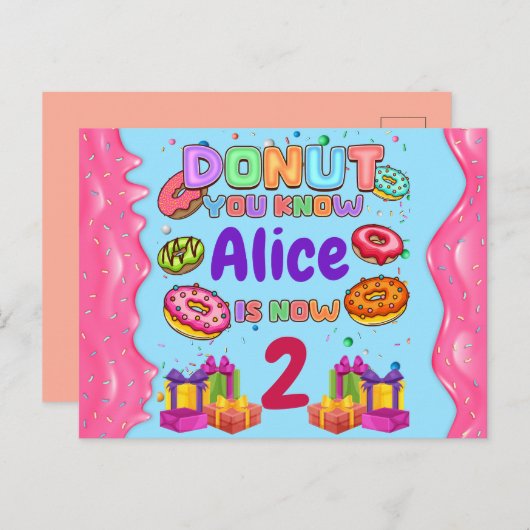 ドナットカパーソナライズされたーラー誕生日パーティー シーズンポストカード (正面/裏面)