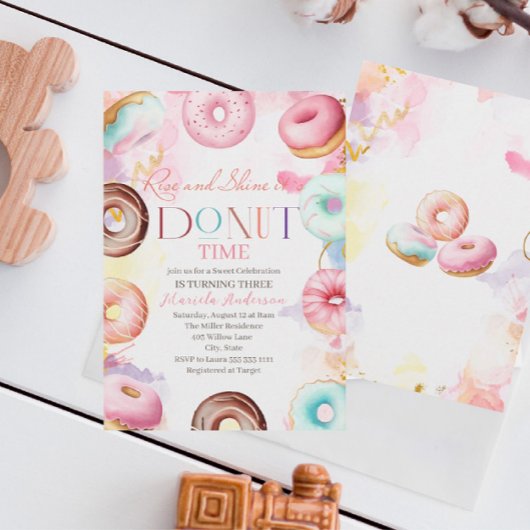 ドナットタイムウォーターカラーお祝い3回 招待状