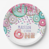 ドナッパーソナライズされたトスプリンクルス第1誕生日 ペーパープレート (正面)