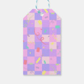 ドナッモダントが赤ちゃん市松模様にシャワーを振り掛ける ギフトタグ (裏面)