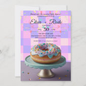 ドナッモダントが赤ちゃん市松模様にシャワーを振り掛ける 招待状 (正面)