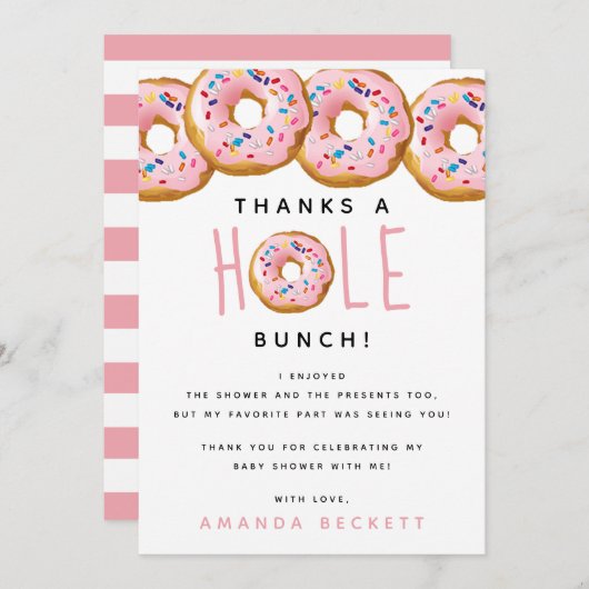 ドナッモダントガールズベビーシャワー散水 サンキューカード (正面/裏面)