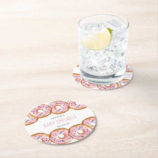 ドナッモダントガールズベビーシャワー散水 ラウンドペーパーコースター (インサイチュ)
