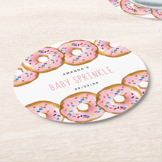 ドナッモダントガールズベビーシャワー散水 ラウンドペーパーコースター (アングル)