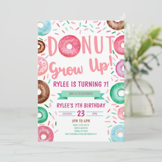 ドナツがテーマの誕生日パーティーの招待状を作成 招待状 (スタンド正面)