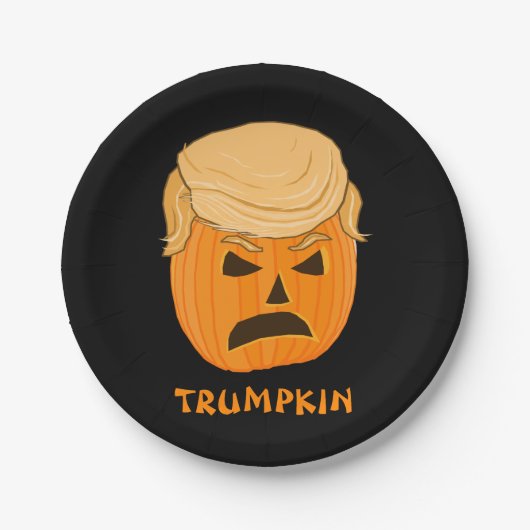 ドナルドおもしろいなTrumpkinのカボチャハロウィーンのカボチャのちょうちん ペーパープレート (正面)